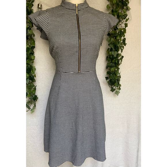 Rachel Zoe Black & White Shepherds check Flutter Sleeve Aline Dress Women's 6 - Picture 4 of 12